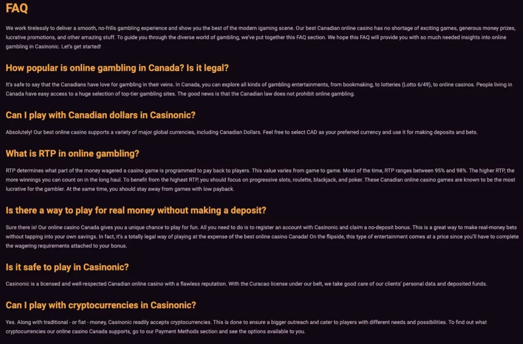 Casinonic FAQ