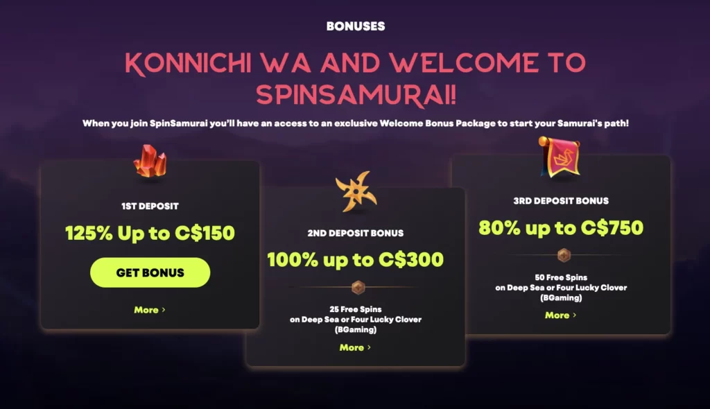 Spin Samurai Welcome Bonus